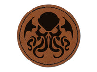 Cthulhu Eldritch Horror Scary Round Iron-On Engraved Faux Leather Patch Applique - 2.5"