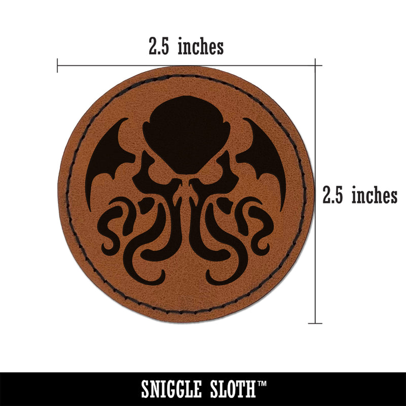 Cthulhu Eldritch Horror Scary Round Iron-On Engraved Faux Leather Patch Applique - 2.5"