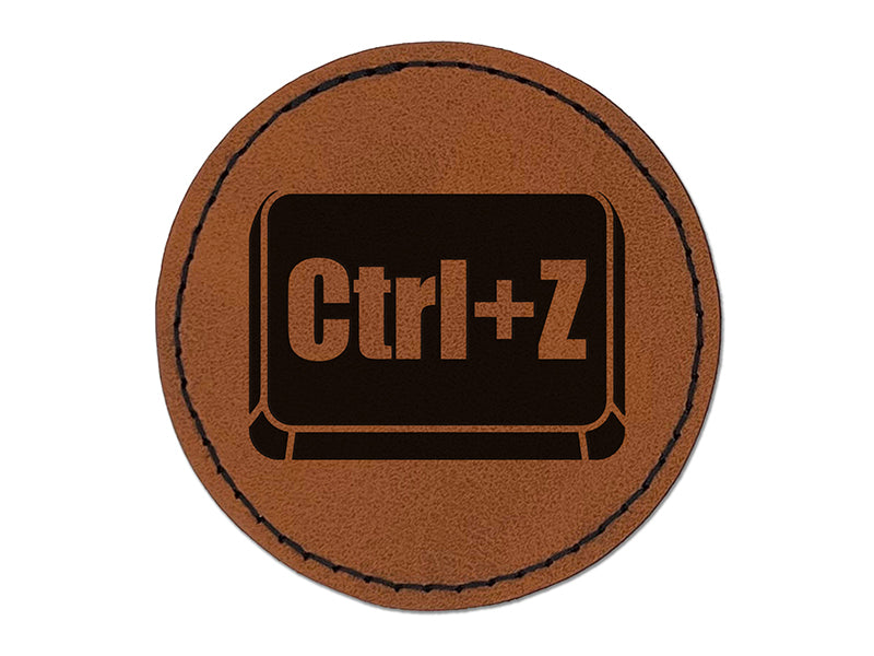 Ctrl Z Undo Button Round Iron-On Engraved Faux Leather Patch Applique - 2.5"