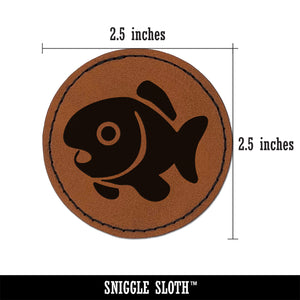 Cute Fish Round Iron-On Engraved Faux Leather Patch Applique - 2.5"