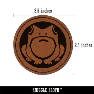 Cute Frog Sitting Round Iron-On Engraved Faux Leather Patch Applique - 2.5"