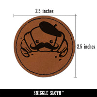 Cute Kawaii French Croissant with Beret and Mustache Round Iron-On Engraved Faux Leather Patch Applique - 2.5"
