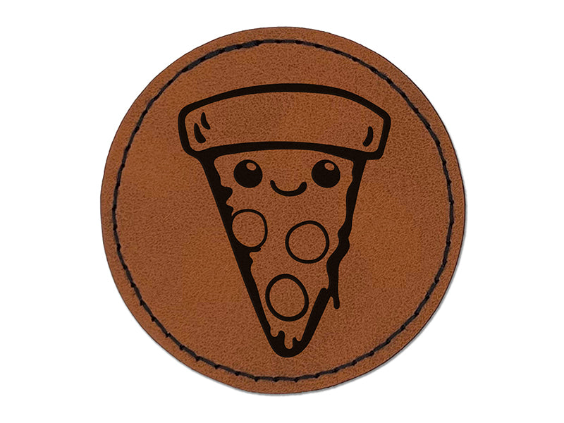 Cute Kawaii Pepperoni Pizza Round Iron-On Engraved Faux Leather Patch Applique - 2.5"