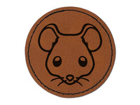 Cute Mouse Face Round Iron-On Engraved Faux Leather Patch Applique - 2.5"