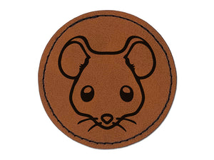 Cute Mouse Face Round Iron-On Engraved Faux Leather Patch Applique - 2.5"