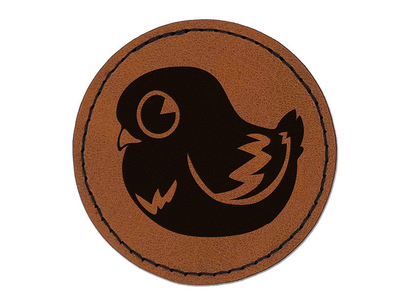 Cute Pigeon Bird Round Iron-On Engraved Faux Leather Patch Applique - 2.5"