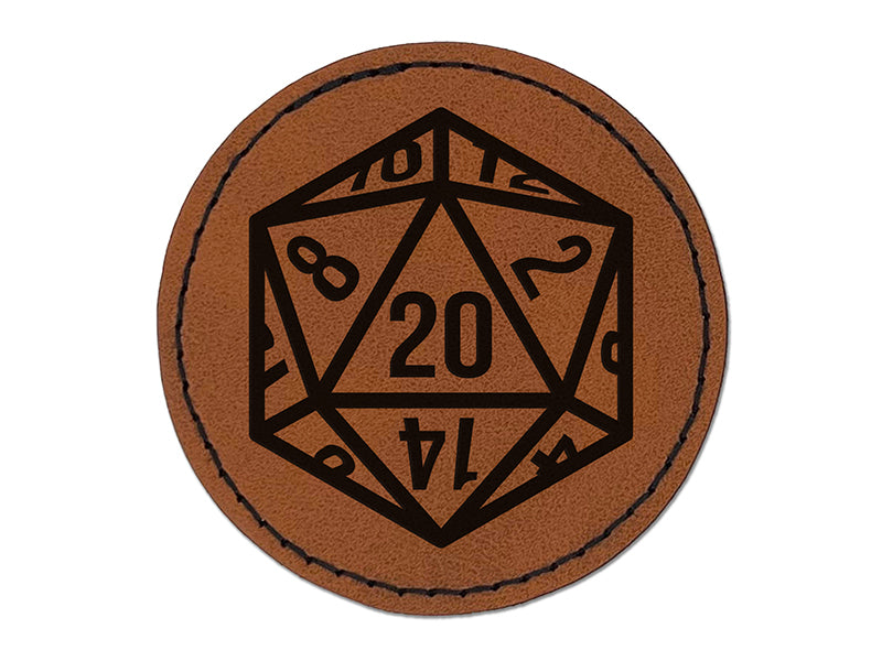 Critical Hit - D20 20 Sided Gaming Gamer Dice Role Round Iron-On Engraved Faux Leather Patch Applique - 2.5"