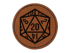 Critical Hit - D20 20 Sided Gaming Gamer Dice Role Round Iron-On Engraved Faux Leather Patch Applique - 2.5"