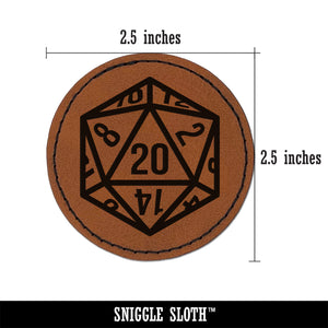 Critical Hit - D20 20 Sided Gaming Gamer Dice Role Round Iron-On Engraved Faux Leather Patch Applique - 2.5"