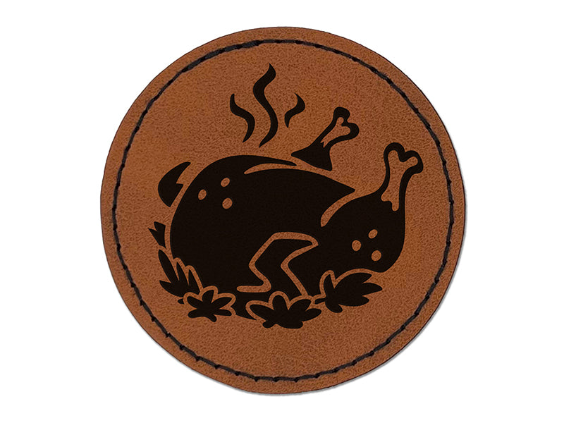 Delicious Turkey Dinner Thanksgiving Round Iron-On Engraved Faux Leather Patch Applique - 2.5"