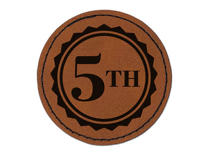 Fifth 5th Place Circle Award Round Iron-On Engraved Faux Leather Patch Applique - 2.5"