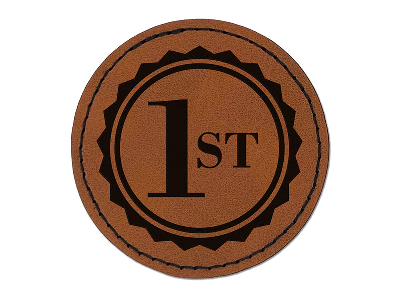 First 1st Place Circle Award Round Iron-On Engraved Faux Leather Patch Applique - 2.5"