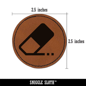 Flat Eraser Icon Homework School Round Iron-On Engraved Faux Leather Patch Applique - 2.5"