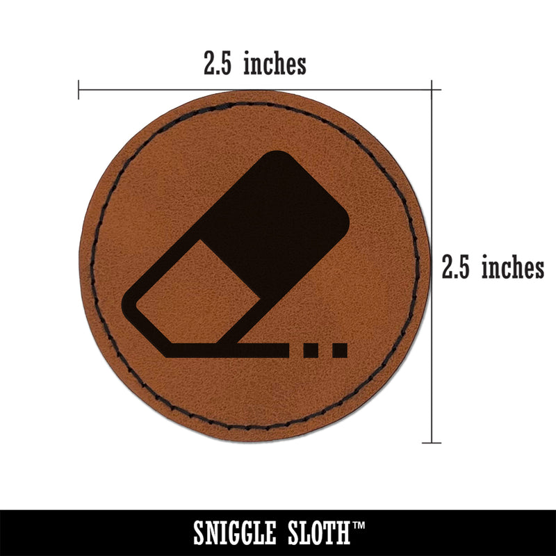 Flat Eraser Icon Homework School Round Iron-On Engraved Faux Leather Patch Applique - 2.5"