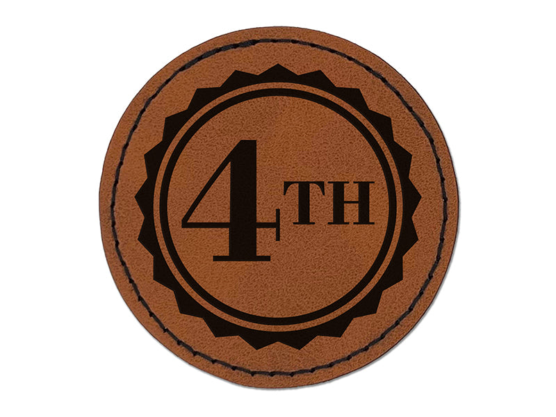 Fourth 4th Place Circle Award Round Iron-On Engraved Faux Leather Patch Applique - 2.5"