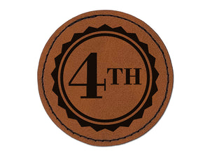 Fourth 4th Place Circle Award Round Iron-On Engraved Faux Leather Patch Applique - 2.5"