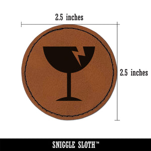 Fragile Glass Icon Round Iron-On Engraved Faux Leather Patch Applique - 2.5"