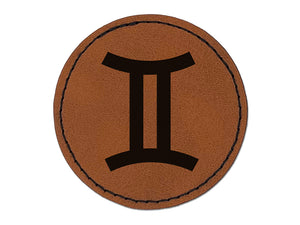 Gemini Horoscope Astrological Zodiac Sign Round Iron-On Engraved Faux Leather Patch Applique - 2.5"