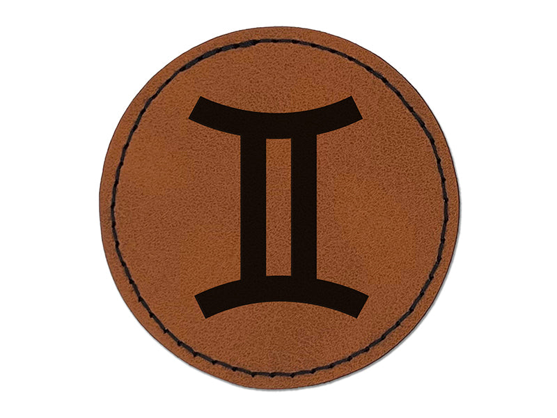 Gemini Horoscope Astrological Zodiac Sign Round Iron-On Engraved Faux Leather Patch Applique - 2.5"