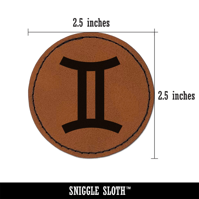 Gemini Horoscope Astrological Zodiac Sign Round Iron-On Engraved Faux Leather Patch Applique - 2.5"