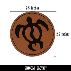 Honu Hawaiian Sea Turtle Round Iron-On Engraved Faux Leather Patch Applique - 2.5"