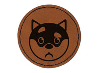 Husky Dog Face Curious Round Iron-On Engraved Faux Leather Patch Applique - 2.5"