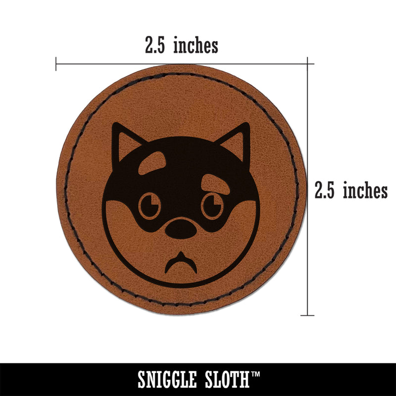 Husky Dog Face Curious Round Iron-On Engraved Faux Leather Patch Applique - 2.5"