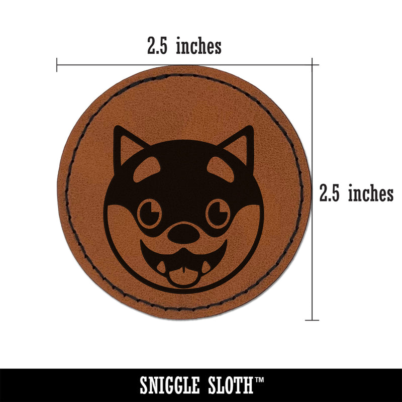 Husky Dog Face Excited Round Iron-On Engraved Faux Leather Patch Applique - 2.5"