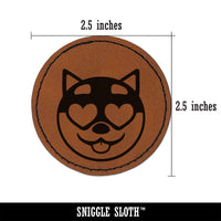 Husky Dog Face Love Heart Eyes Round Iron-On Engraved Faux Leather Patch Applique - 2.5"
