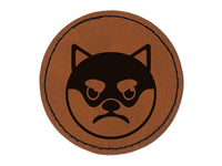 Husky Dog Face Mad Round Iron-On Engraved Faux Leather Patch Applique - 2.5"