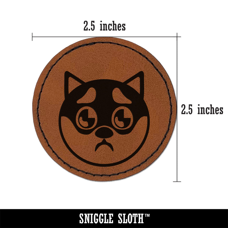Husky Dog Face Puppy Eyes Round Iron-On Engraved Faux Leather Patch Applique - 2.5"