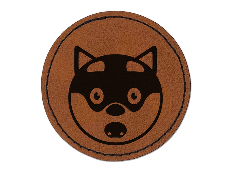 Husky Dog Face Shocked Round Iron-On Engraved Faux Leather Patch Applique - 2.5"