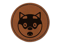 Husky Dog Face Shocked Round Iron-On Engraved Faux Leather Patch Applique - 2.5"