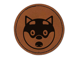 Husky Dog Face Shocked Round Iron-On Engraved Faux Leather Patch Applique - 2.5"