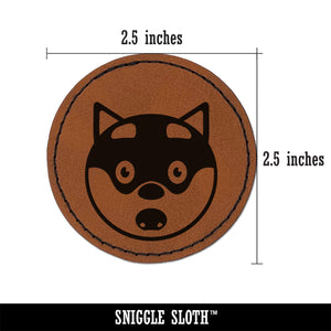 Husky Dog Face Shocked Round Iron-On Engraved Faux Leather Patch Applique - 2.5"