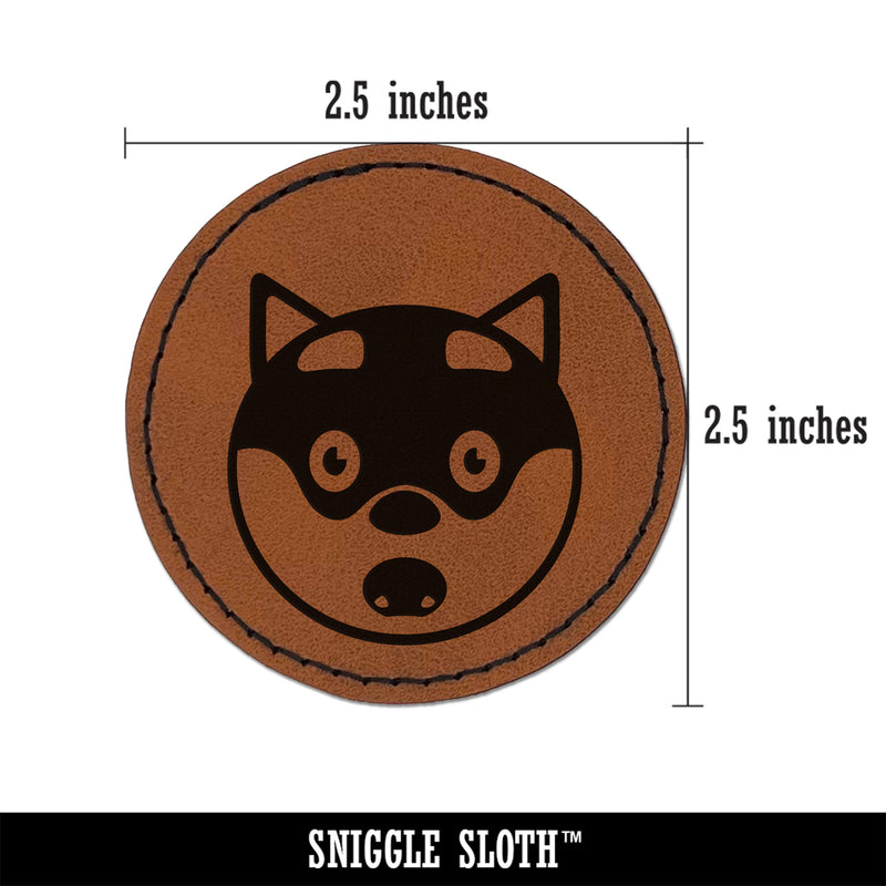 Husky Dog Face Shocked Round Iron-On Engraved Faux Leather Patch Applique - 2.5"