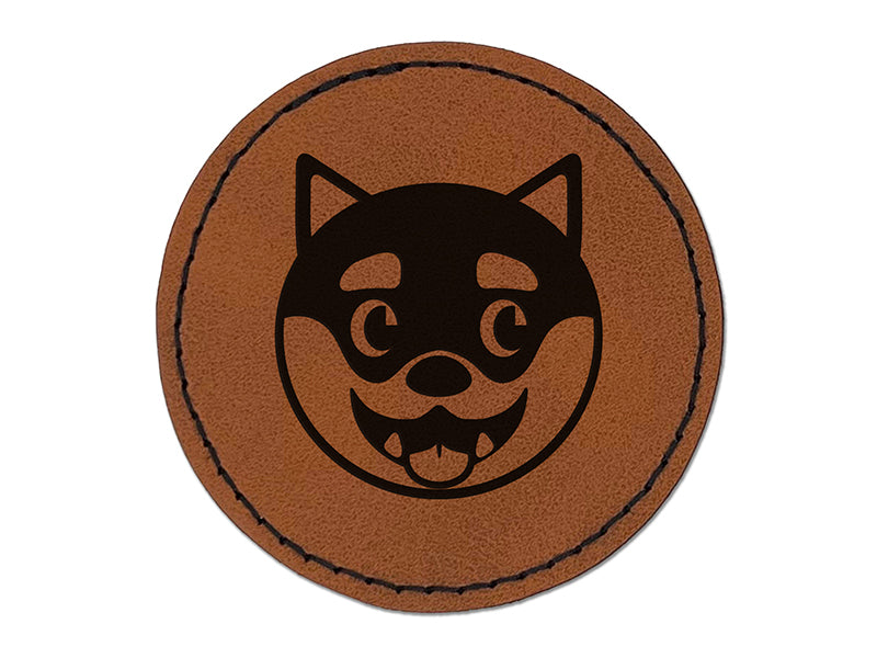 Husky Dog Face Side Eye Round Iron-On Engraved Faux Leather Patch Applique - 2.5"