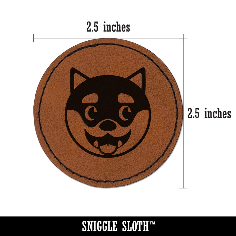 Husky Dog Face Side Eye Round Iron-On Engraved Faux Leather Patch Applique - 2.5"