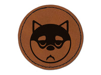 Husky Dog Face Sleepy Tired Round Iron-On Engraved Faux Leather Patch Applique - 2.5"