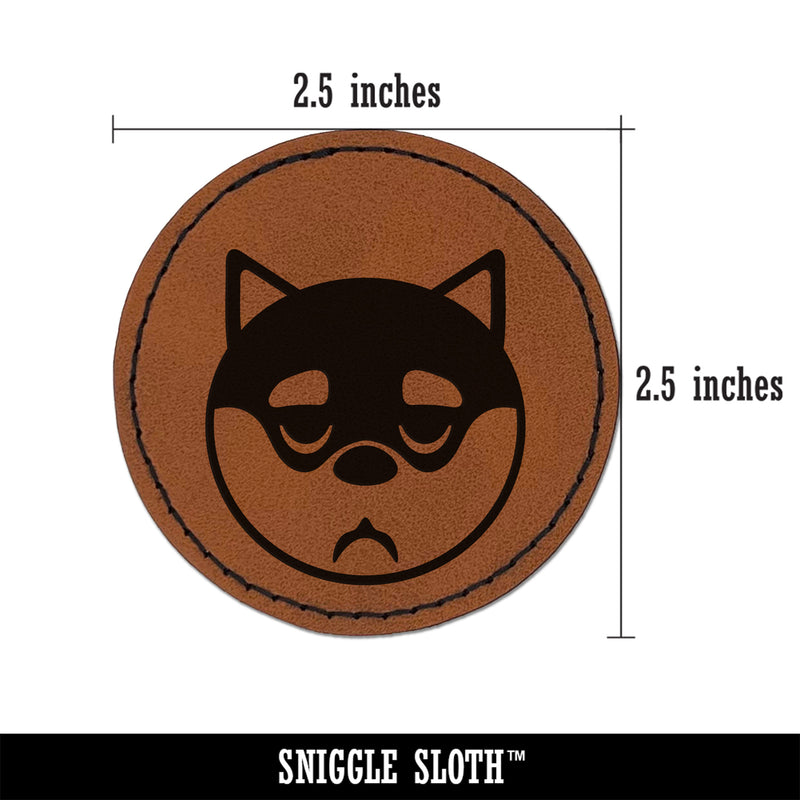 Husky Dog Face Sleepy Tired Round Iron-On Engraved Faux Leather Patch Applique - 2.5"