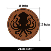 Inky Squid with Tentacles Round Iron-On Engraved Faux Leather Patch Applique - 2.5"