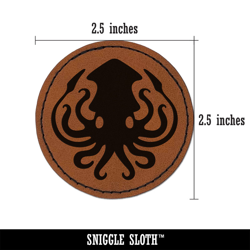 Inky Squid with Tentacles Round Iron-On Engraved Faux Leather Patch Applique - 2.5"