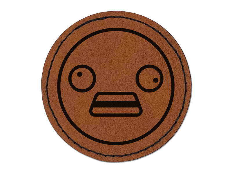 Kawaii Cute Derpy Crazy Face Round Iron-On Engraved Faux Leather Patch Applique - 2.5"