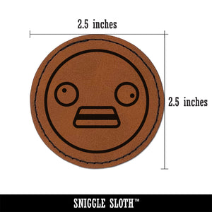 Kawaii Cute Derpy Crazy Face Round Iron-On Engraved Faux Leather Patch Applique - 2.5"