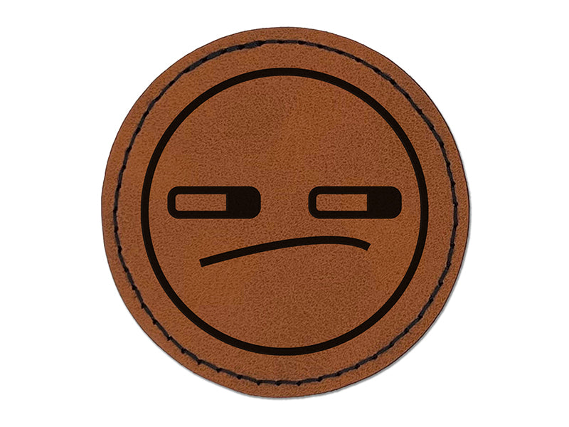 Kawaii Cute Face Suspicious Round Iron-On Engraved Faux Leather Patch Applique - 2.5"
