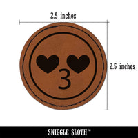 Kawaii Cute Heart Eyes Kissy Face Round Iron-On Engraved Faux Leather Patch Applique - 2.5"