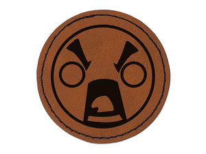 Kawaii Cute Shocked Face Round Iron-On Engraved Faux Leather Patch Applique - 2.5"