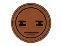 Kawaii Cute Tired Baggy Eyes Face Round Iron-On Engraved Faux Leather Patch Applique - 2.5"