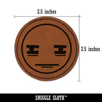 Kawaii Cute Tired Baggy Eyes Face Round Iron-On Engraved Faux Leather Patch Applique - 2.5"