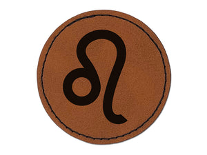 Leo Horoscope Astrological Zodiac Sign Round Iron-On Engraved Faux Leather Patch Applique - 2.5"